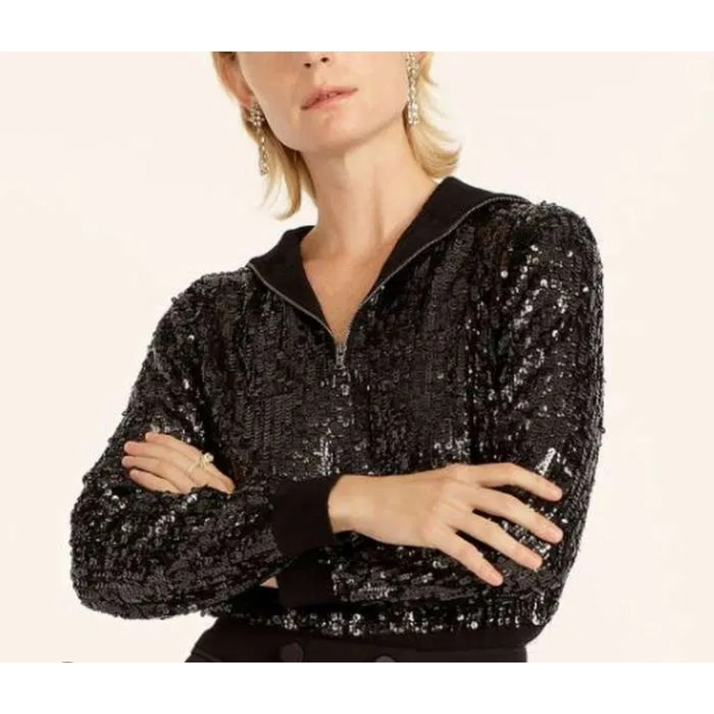 J.Crew Sequin reversible zip-up turtleneck sweater